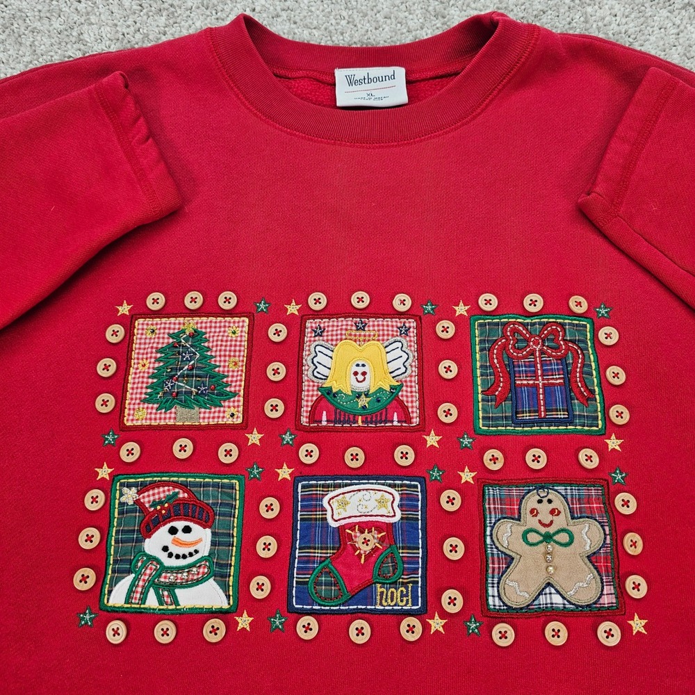 Westbound Womens Red‎ Christmas Crewneck Sweatshirt Ugly Sweater XL Embroidered